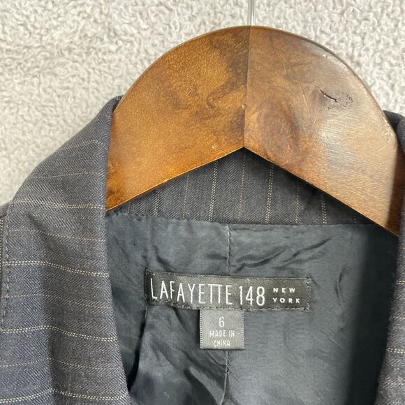 Lafayette 148 New York Women's Size 6 Pinstripe Wool Blazer Jacket Black/ Brown - Picture 5 of 9